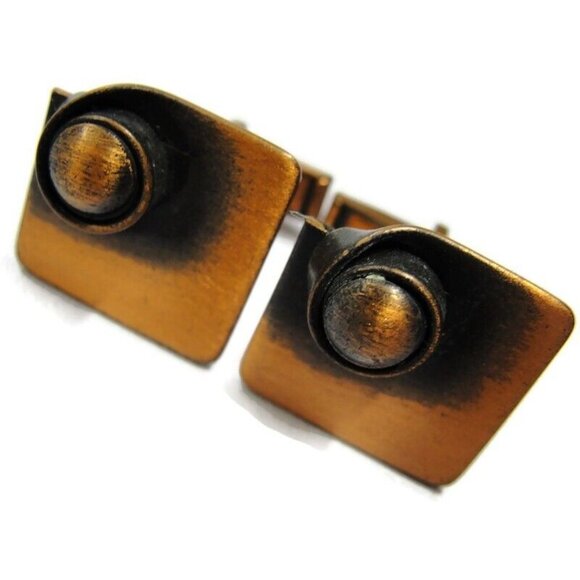 Modernist Copper Cufflinks Square Shirt Accessories Wedding Vintage Pat Pend - Picture 1 of 10